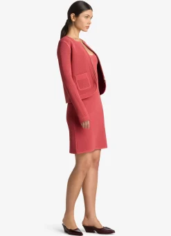 New St. John Bi-Tonal Stretch Knit Jacket Rose/Dark Claret Multi