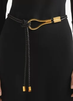 Hot St. John Braided Leather Metal Belt Polished Gold/Black