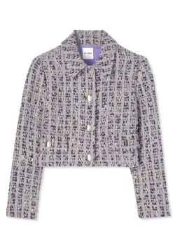 Clearance St. John Broken Check Slub Knit Jacket Periwinkle Multi