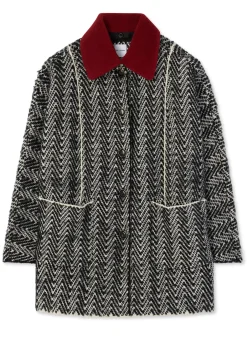 Clearance St. John Chevron Sequin Knit Coat Black/Ivory Multi