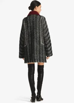 Clearance St. John Chevron Sequin Knit Coat Black/Ivory Multi