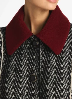 Clearance St. John Chevron Sequin Knit Coat Black/Ivory Multi