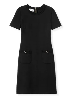 Hot St. John Compact Boucle Knit Short Sleeve Dress Black