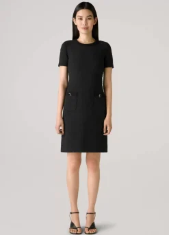 Hot St. John Compact Boucle Knit Short Sleeve Dress Black