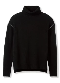 New St. John Contrast Detail Turtleneck Sweater Black/Ecru