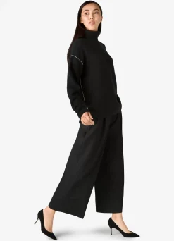 New St. John Contrast Detail Turtleneck Sweater Black/Ecru