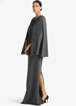 Outlet St. John Double Face Wool and Cashmere Blend Cape Jacket Dark Heather Gray/Light Heather Gray