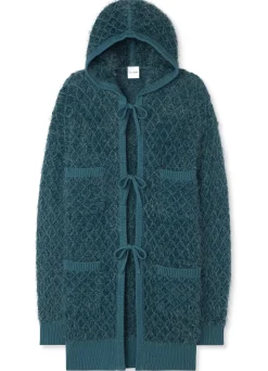 Best St. John Eyelash Diamond Knit Long Cardigan Prussian Blue