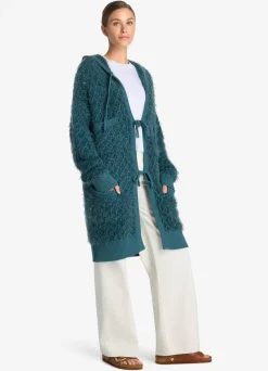 Best St. John Eyelash Diamond Knit Long Cardigan Prussian Blue
