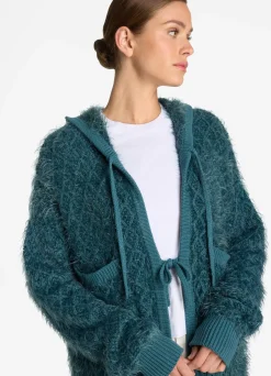 Best St. John Eyelash Diamond Knit Long Cardigan Prussian Blue