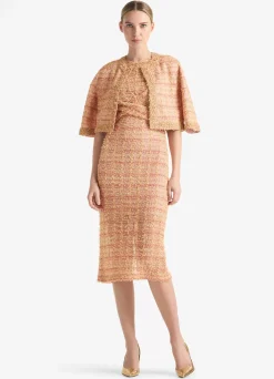 Discount St. John Eyelash Plaid Knit Cropped Jacket Tan/Black Multi