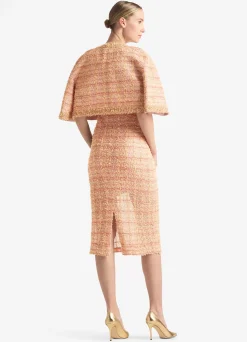 Discount St. John Eyelash Plaid Knit Cropped Jacket Tan/Black Multi