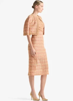 Discount St. John Eyelash Plaid Knit Cropped Jacket Tan/Black Multi