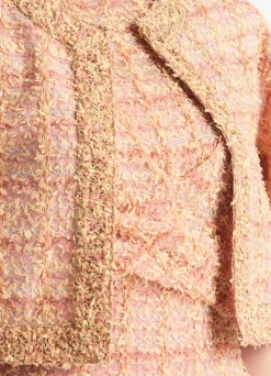 Discount St. John Eyelash Plaid Knit Cropped Jacket Tan/Black Multi