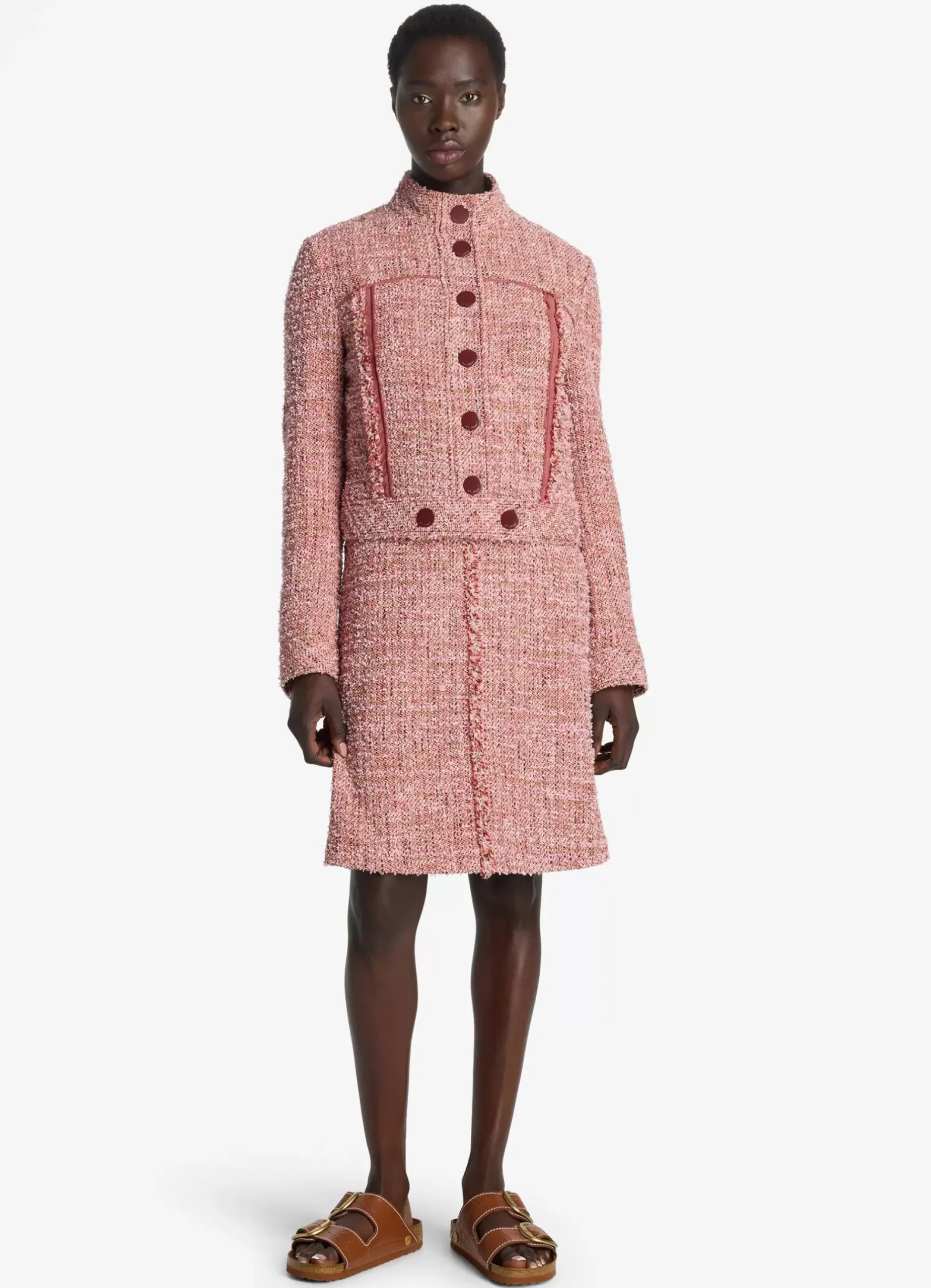 Hot St. John Feather Weight Multicolor Eyelash Tweed Jacket Petal Pink/Cranberry Multi