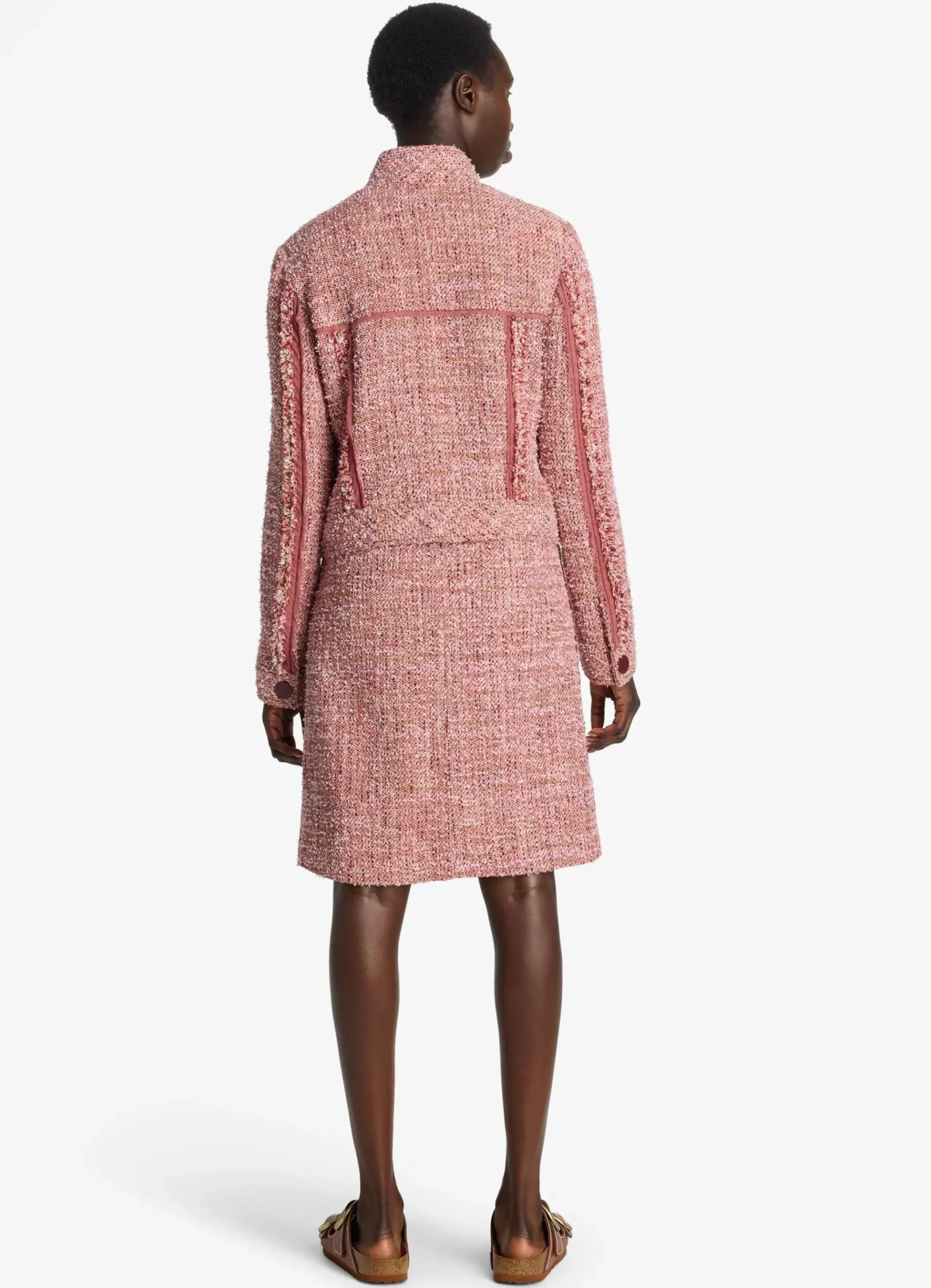 Hot St. John Feather Weight Multicolor Eyelash Tweed Jacket Petal Pink/Cranberry Multi