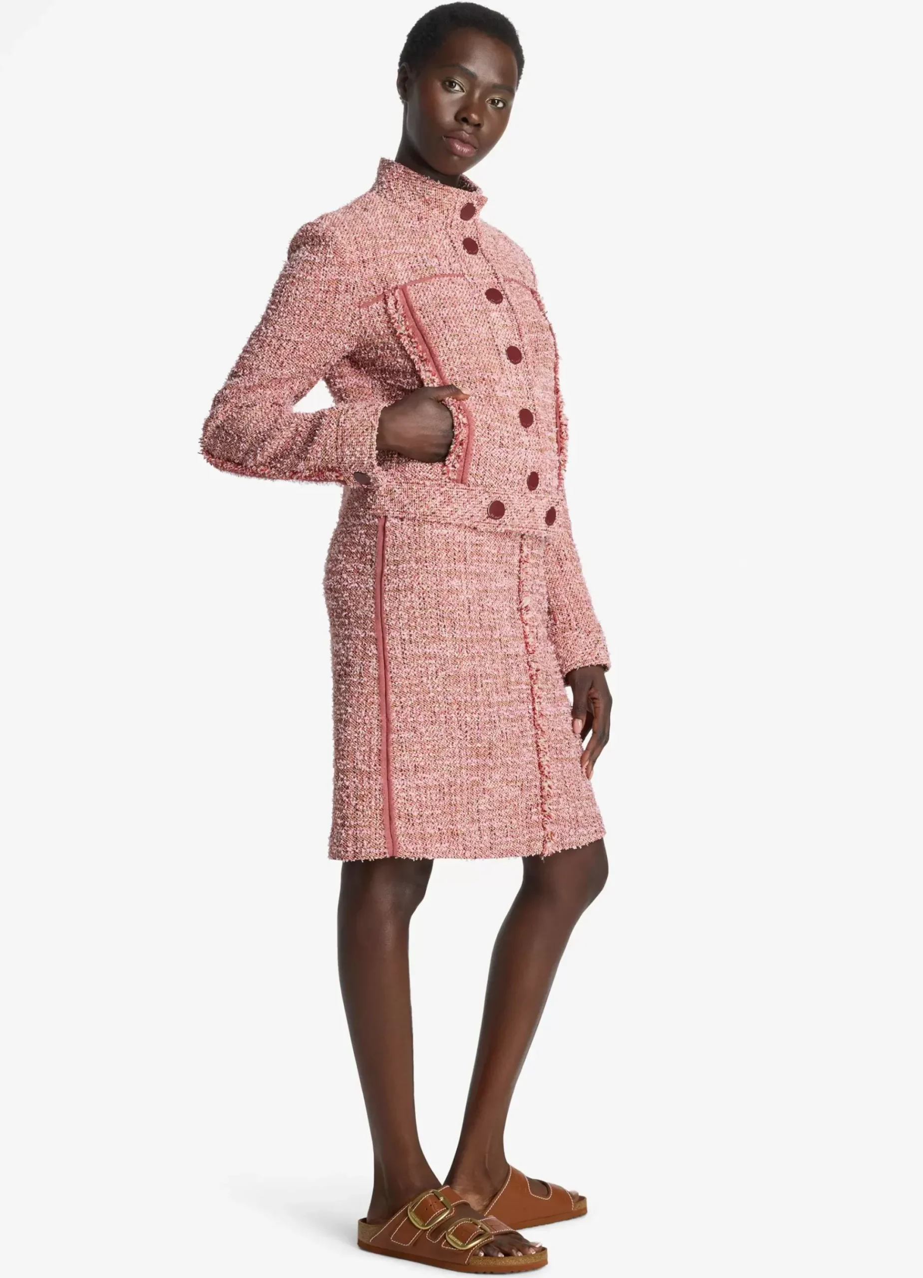 Hot St. John Feather Weight Multicolor Eyelash Tweed Jacket Petal Pink/Cranberry Multi