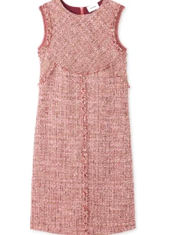 Clearance St. John Feather Weight Multicolor Eyelash Tweed Dress Petal Pink/Cranberry Multi