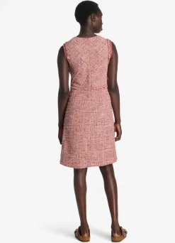 Clearance St. John Feather Weight Multicolor Eyelash Tweed Dress Petal Pink/Cranberry Multi