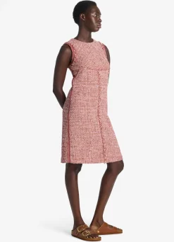 Clearance St. John Feather Weight Multicolor Eyelash Tweed Dress Petal Pink/Cranberry Multi