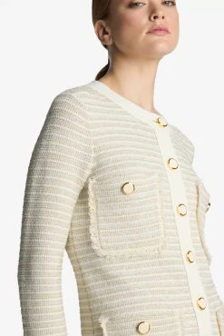 Best St. John Fringe Knit Long Jacket Ecru