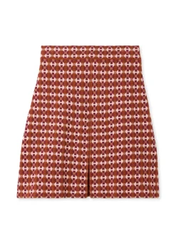New St. John Geo Jacquard Skirt Cranberry/Brick Multi