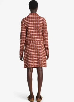 New St. John Geo Jacquard Skirt Cranberry/Brick Multi