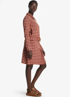 New St. John Geo Jacquard Skirt Cranberry/Brick Multi