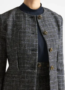 Clearance St. John Graphic Check Tweed Jacket Navy/Moss/Ecru