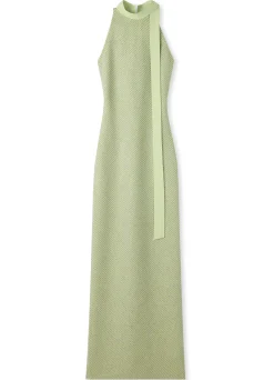 Best St. John Halter Stretch Sequin Twill Knit Gown Chartreuse/Mint Multi