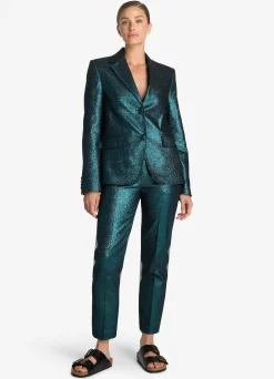 Discount St. John Italian Lightweight Stretch Lurex Pant Dark Teal/Black Multi