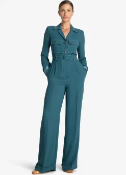 Hot St. John Italian Satin Back Crepe Jumpsuit Prussian Blue