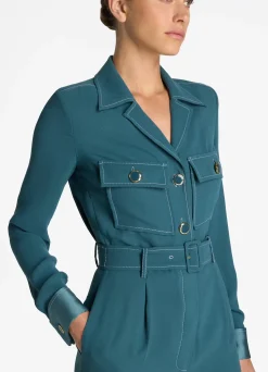 Hot St. John Italian Satin Back Crepe Jumpsuit Prussian Blue