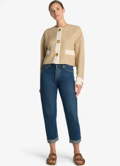 Discount St. John Italian Tweed Contrast Trim Short Jacket Light Sand