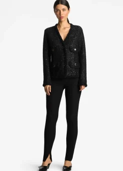 St. John Knitted Stretch Sequin Short Jacket Black