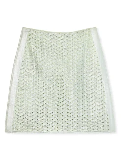 Hot St. John Lacquered Crochet Knit Skirt Pale Lime