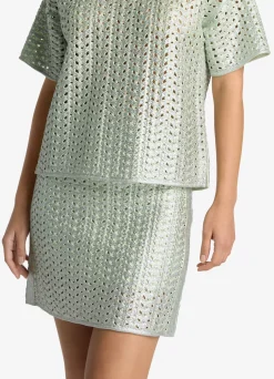 Hot St. John Lacquered Crochet Knit Skirt Pale Lime