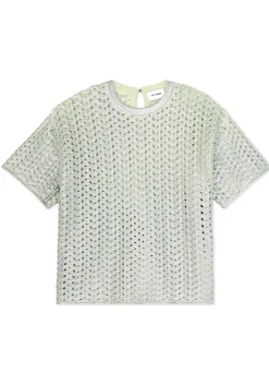 Clearance St. John Lacquered Crochet Knit Top Pale Lime