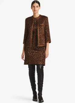 St. John Leopard Sequin Knit 3/4 Sleeve Jacket Caramel/Copper Multi