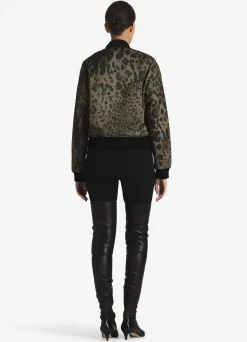 St. John Leopard Twill Bomber Jacket Black/Vicuna Multi