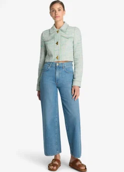 St. John Light Textured Eyelash Tweed Short Jacket Mint/Ecru Multi