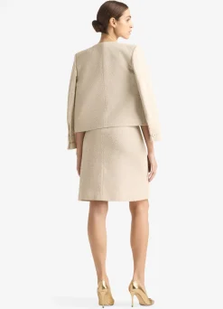 Clearance St. John Lightweight Terry Textured Tweed Jacket Stone/Ecru Multi