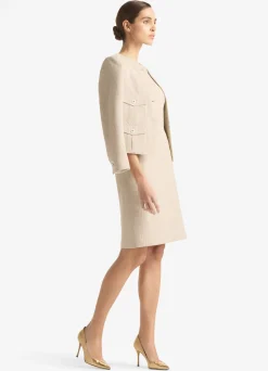 Clearance St. John Lightweight Terry Textured Tweed Jacket Stone/Ecru Multi