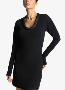 Discount St. John Long Sleeve Stretch Mini Dress Black