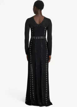 Clearance St. John Long Sleeve Studded Gown Black