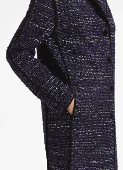 New St. John Lurex Bouclette Tweed Long Jacket Purple/Black Multi