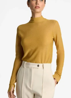 St. John Lurex Jersey Knit Turtleneck Sunflower