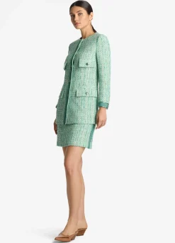 New St. John Lurex Tweed Short Skirt Jade Multi