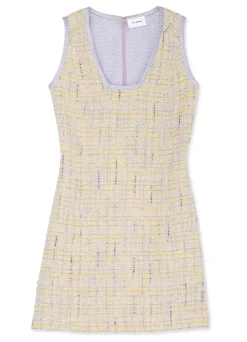 Best St. John Lurex Tweed V-Neck Dress Amethyst/Dusty Lavender Multi