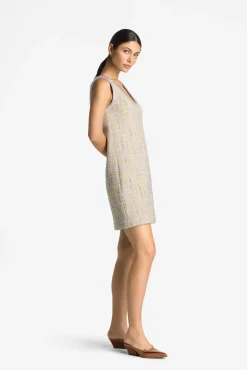 Best St. John Lurex Tweed V-Neck Dress Amethyst/Dusty Lavender Multi